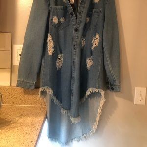 Tunic jean jacket, destroyed style